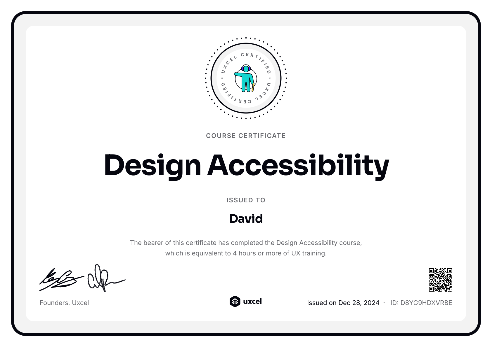 David Melvin's certificate